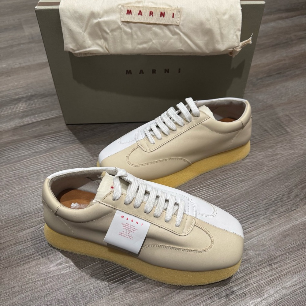 Marni Cut Sneakers Bamboo Lily White Ivory Leather Low Sneakers